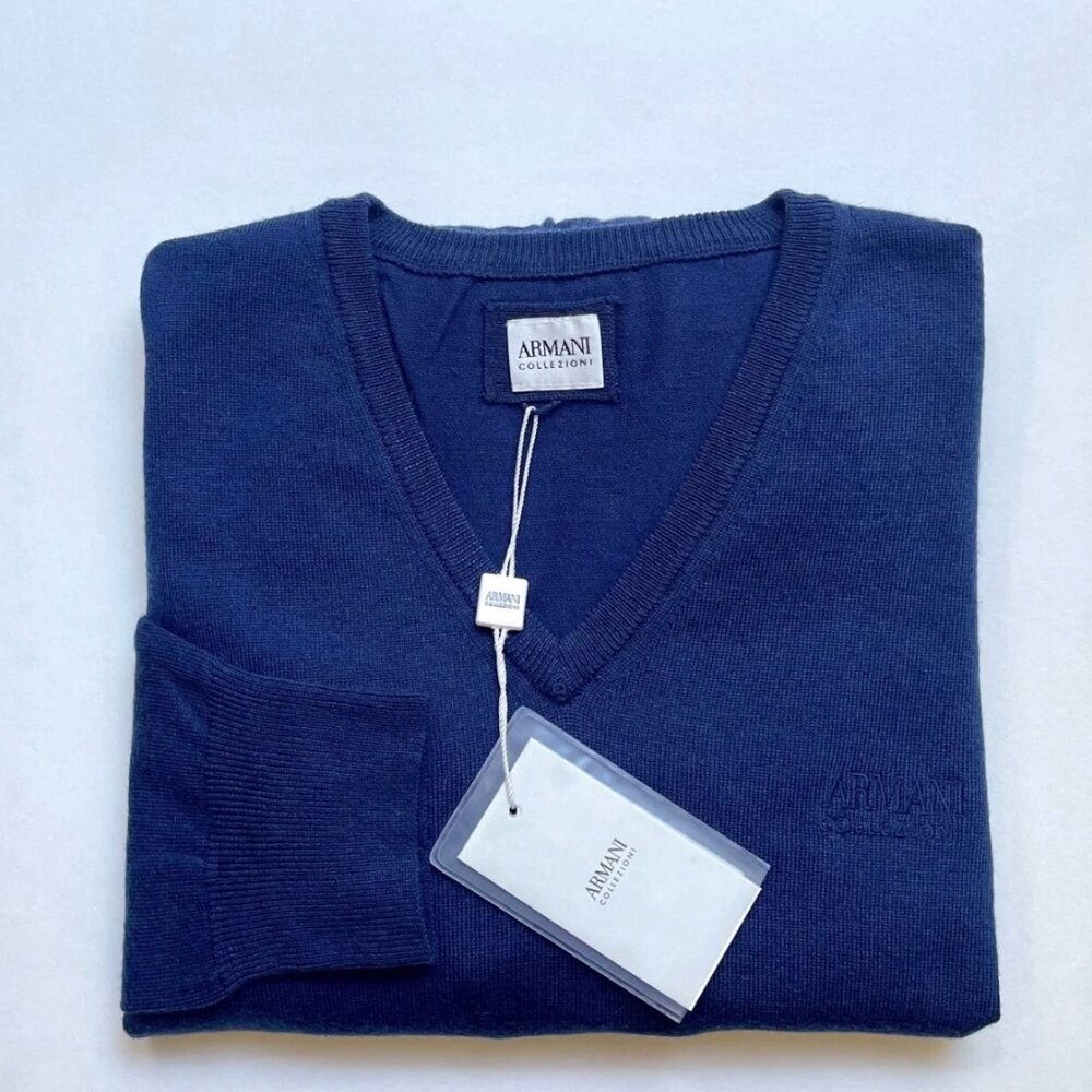 New Armani Collezioni Blue V neck Sweater